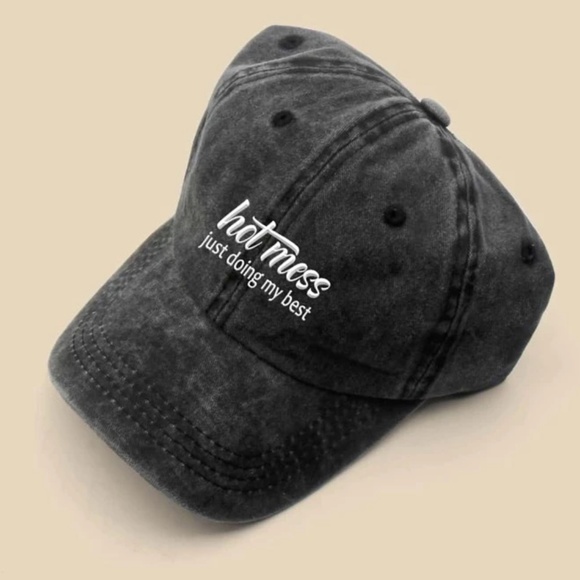 #29 Vintage Wash Black Hot Mess Graphic Baseball Cap - Picture 4 of 5